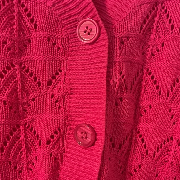 HOT PINK Button Front Pointelle Knit Sweater in size Small - Picture 3 of 3
